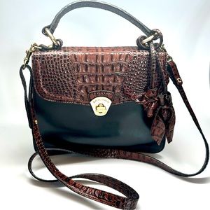 Brahmin Leather Crossbody Satchel Like New Black and Brown Croc